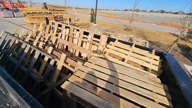 Wood pallets loaded for hauling